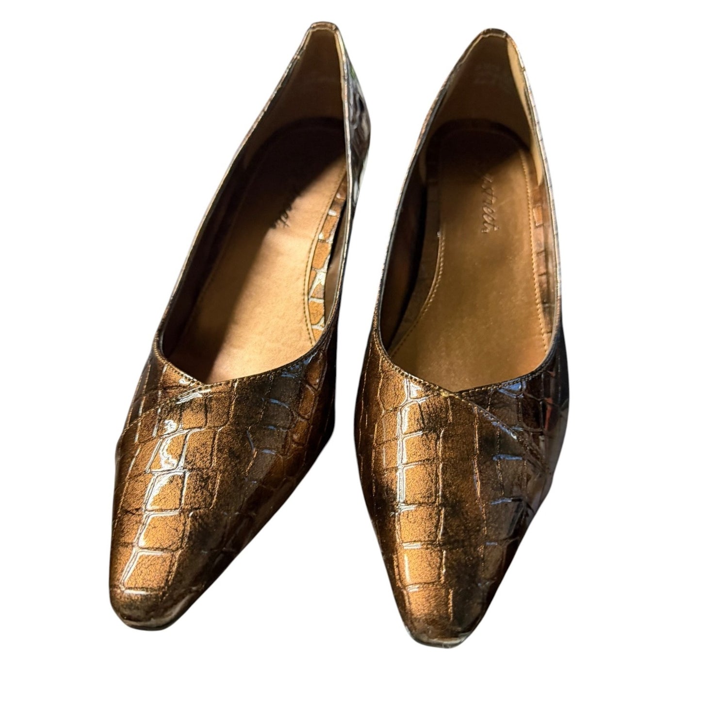 Easy Street Bronze Crocodile-Print Pointed-Toe Heels Size 9.5W Women's Dress Shoes