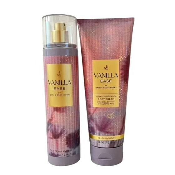 Vanilla Ease Bath & Body Fragrance Mist & Body Cream Set By Bath & Body Works NEW