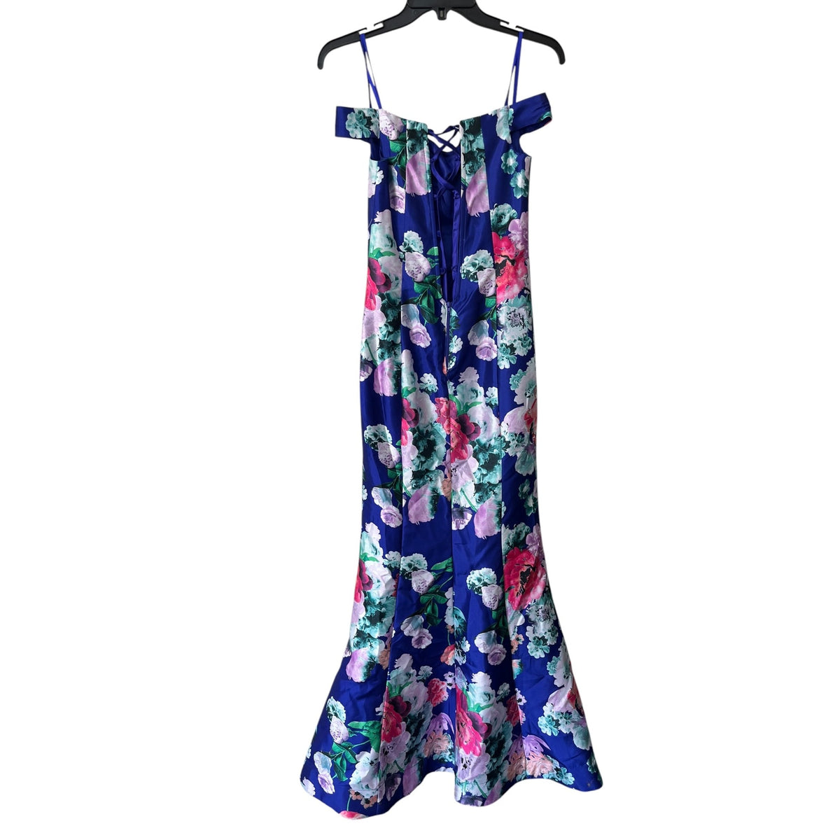 My Michelle Blue Floral Off Shoulder Mermaid Evening Gown Size 13