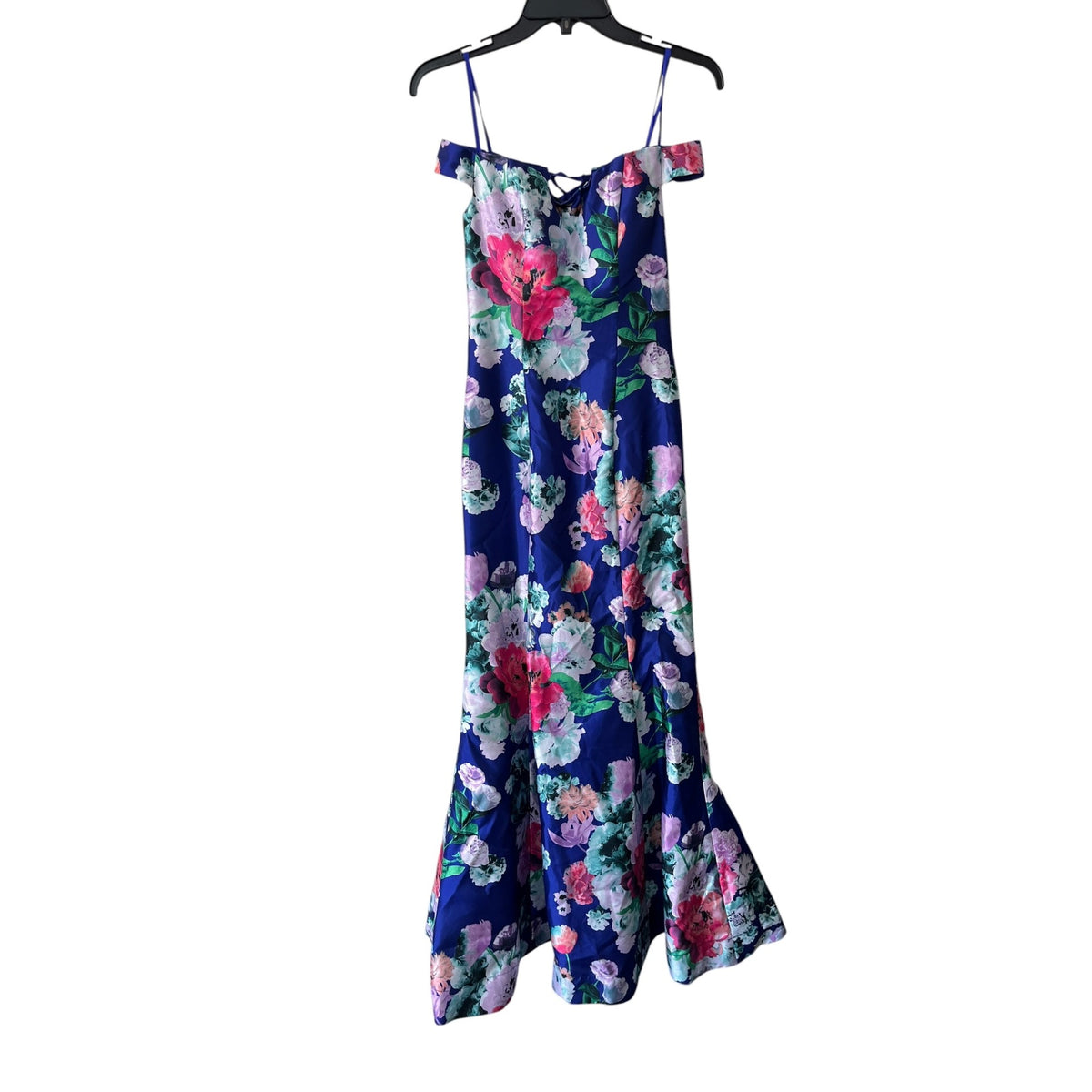 My Michelle Blue Floral Off Shoulder Mermaid Evening Gown Size 13
