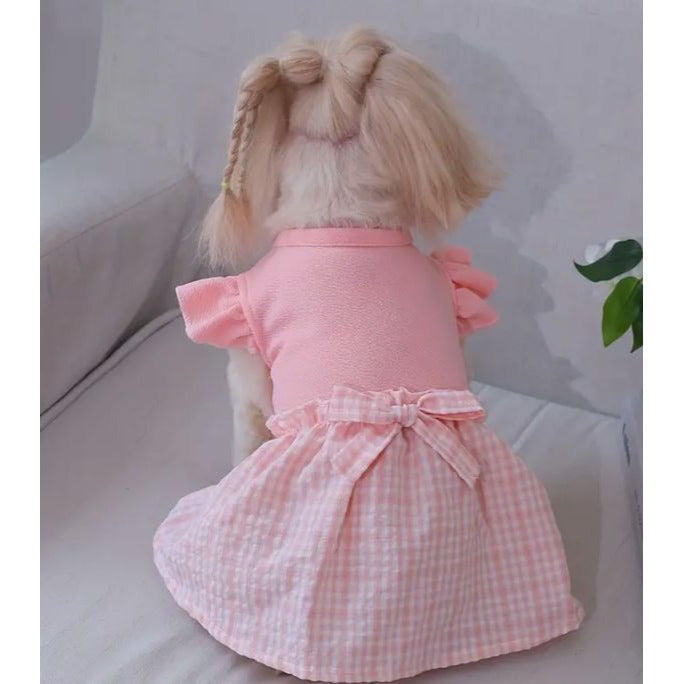 Pink Plaid Bow Ruffles Dog Pet Cat Medium Dress NWOT