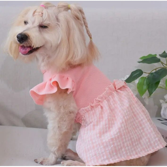 Pink Plaid Bow Ruffles Dog Pet Cat Medium Dress NWOT