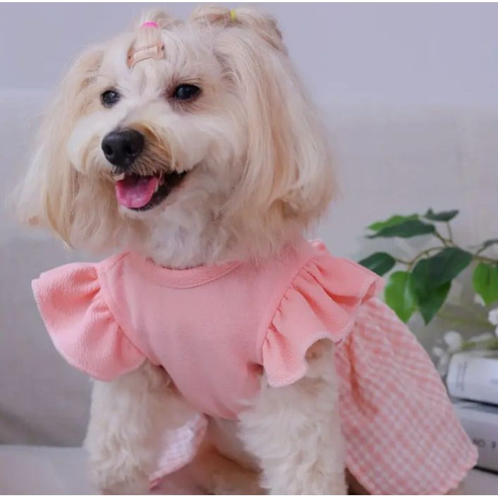 Pink Plaid Bow Ruffles Dog Pet Cat Medium Dress NWOT