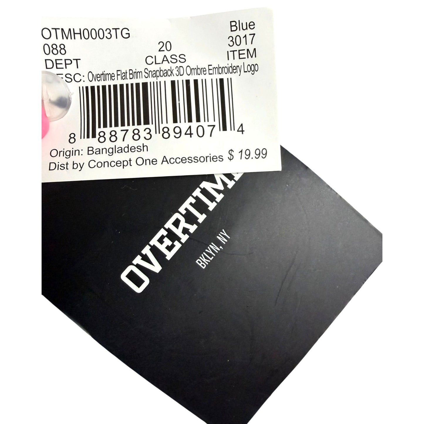 Overtime Flat Brim Snapback Cap 3D Ombre Embroidery Logo Adjustable Blue NWT