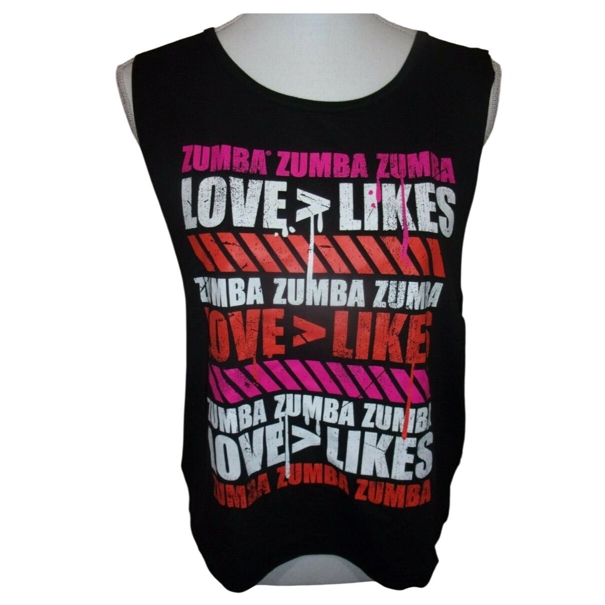 Zumba Fitness Love Over Likes Open Back Tank Top Black With Graphic Design Womens XS NWT