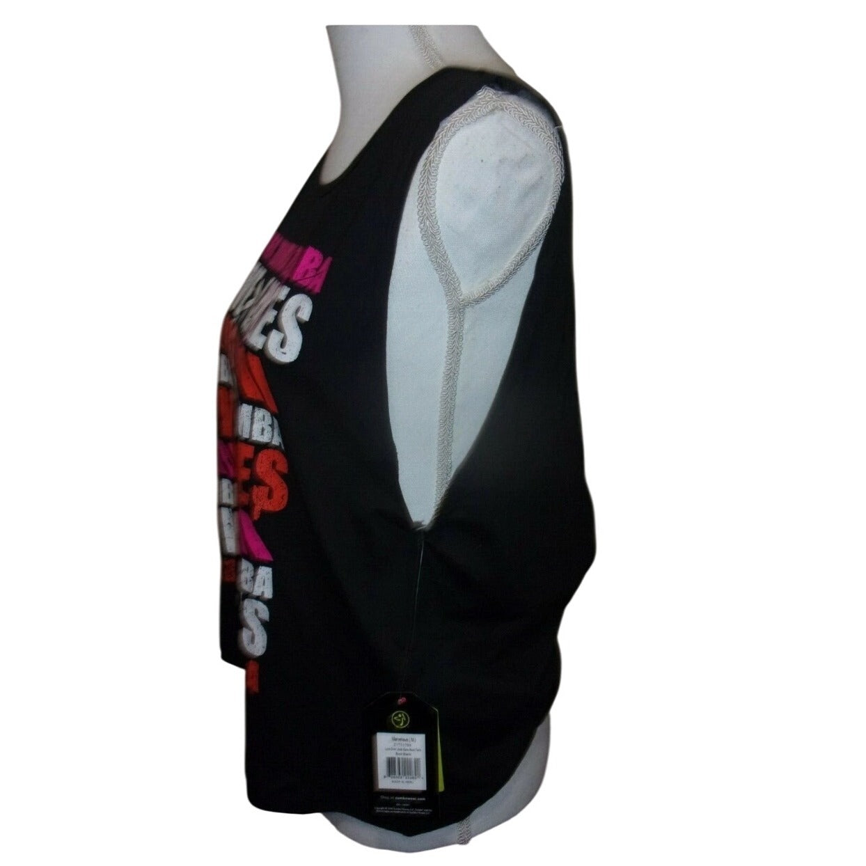 Zumba Fitness Love Over Likes Open Back Tank Top Black With Graphic Design Womens XS NWT