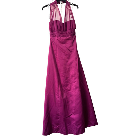 David's Bridal Fuchsia Halter Satin Gown With Sheer Back Size 6