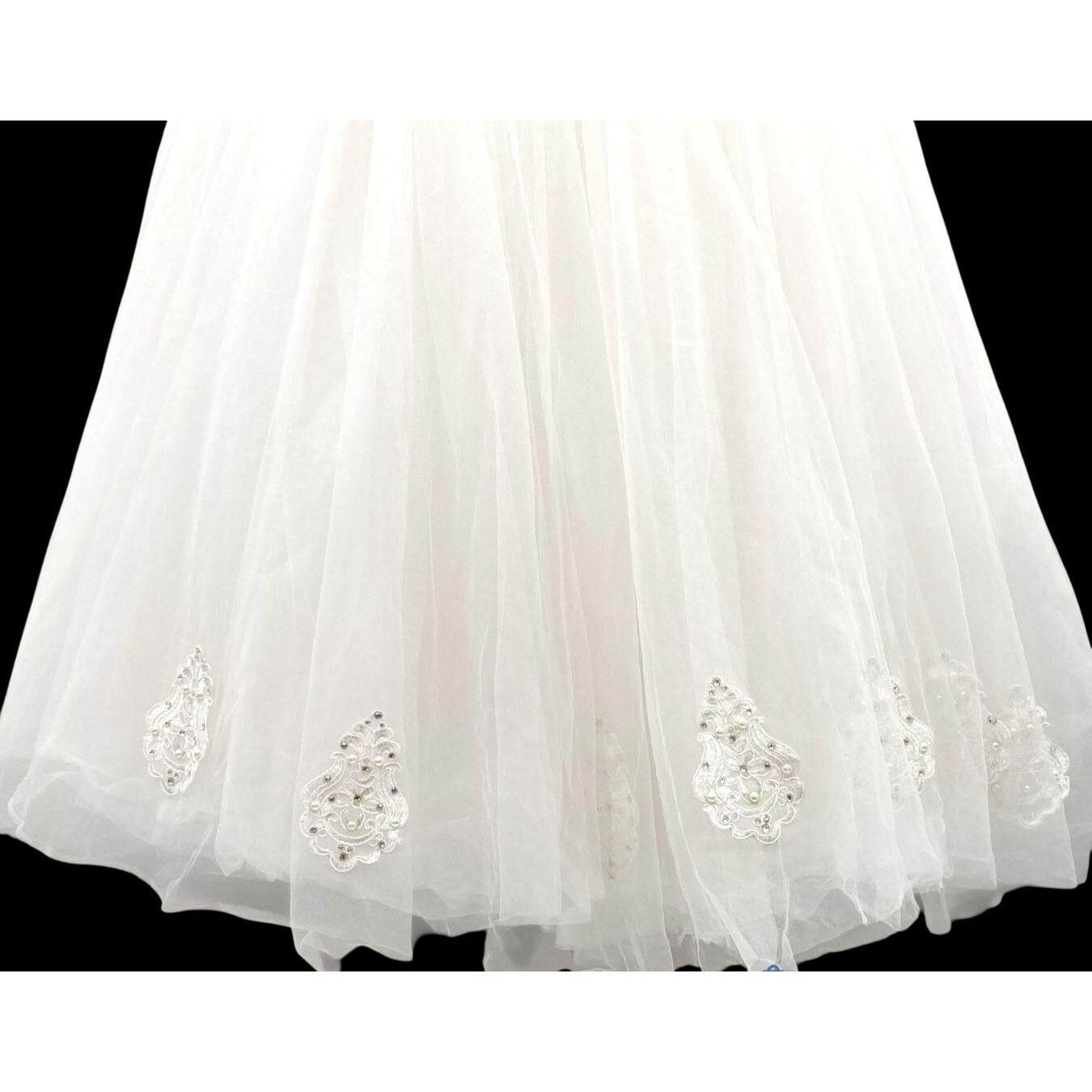 David's Bridal Sz 14 Oleg Cassini White Lace & Tulle Halter Wedding Gown With Floral Embellishments & Beaded Details