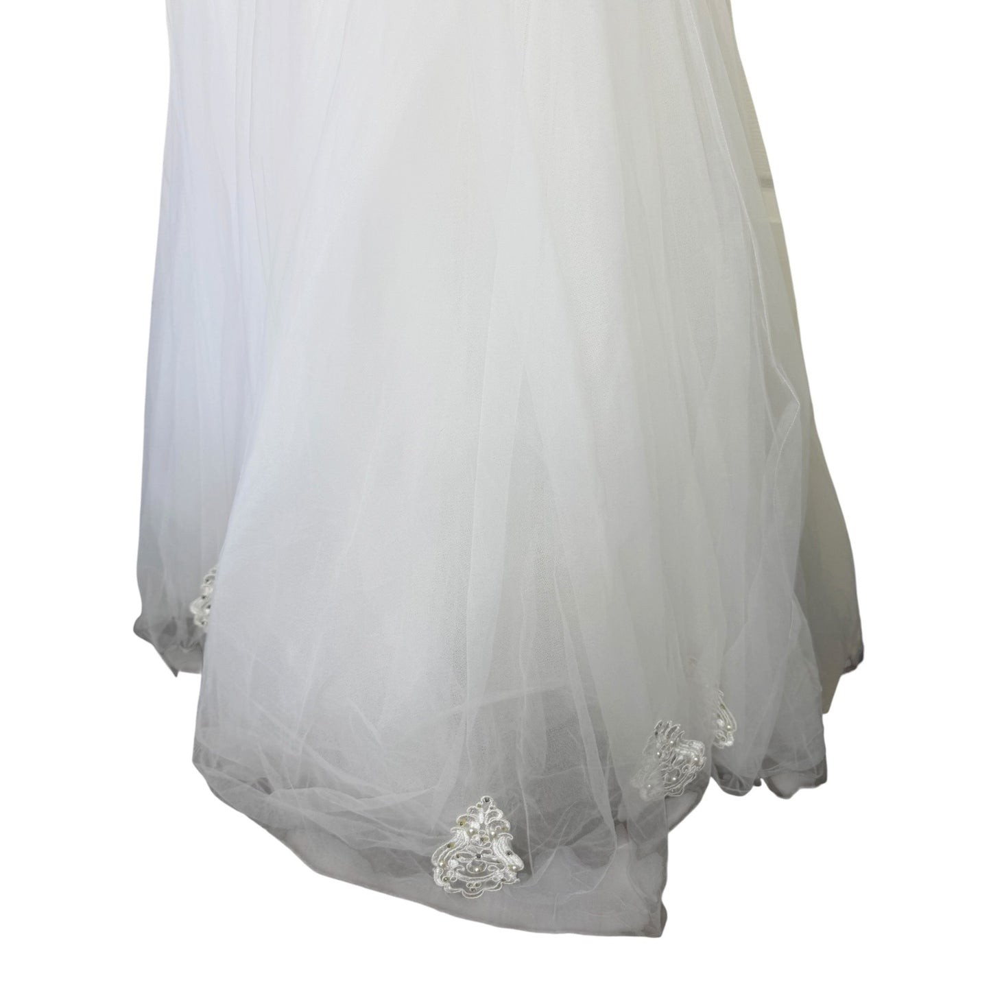David's Bridal Sz 14 Oleg Cassini White Lace & Tulle Halter Wedding Gown With Floral Embellishments & Beaded Details