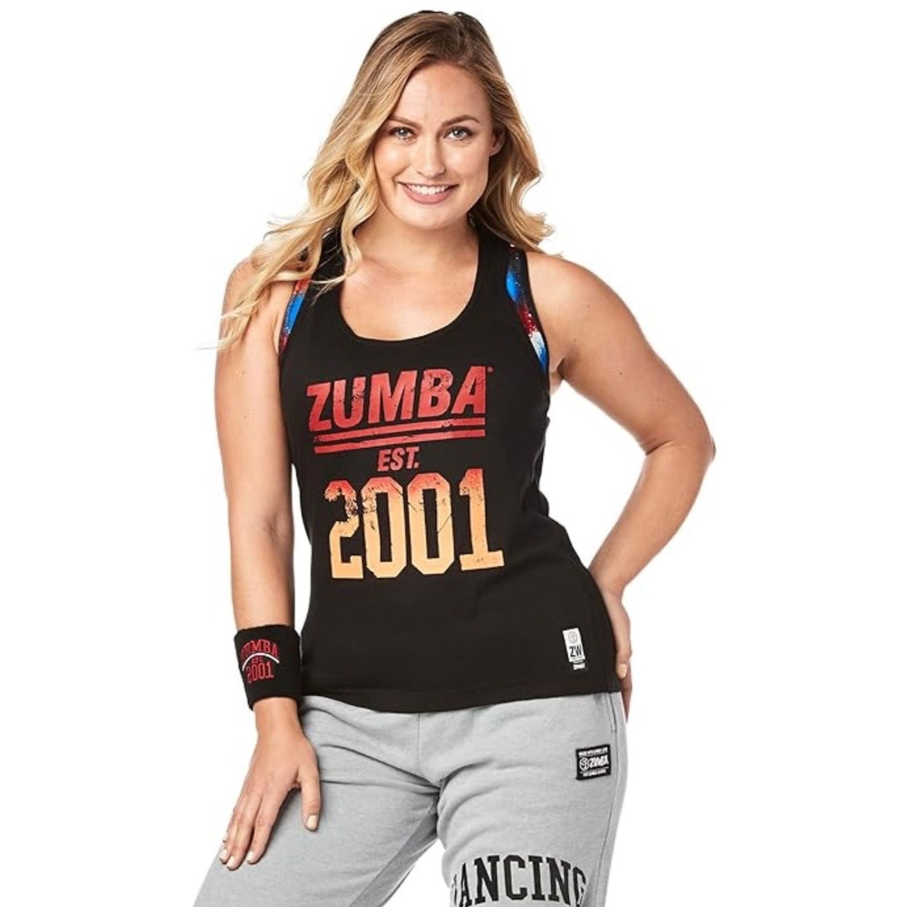 Zumba Womens Racerback Tank Top Black With "Zumba EST. 2001" XS NWT