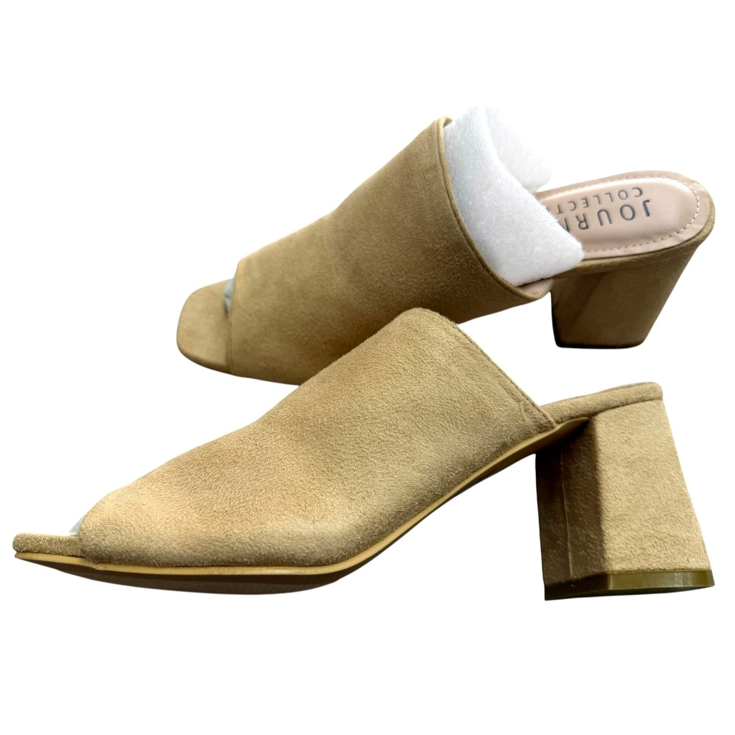 Journee Collection Women's Adelaide Nude Suede Open-Toe Block Heel Slides Size 10
