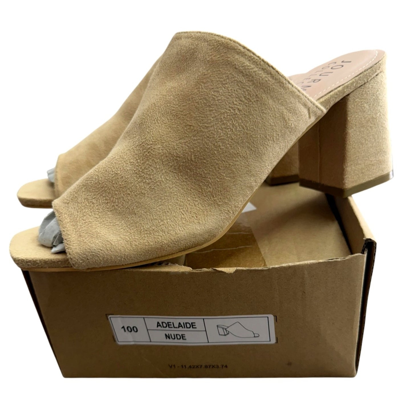 Journee Collection Women's Adelaide Nude Suede Open-Toe Block Heel Slides Size 10