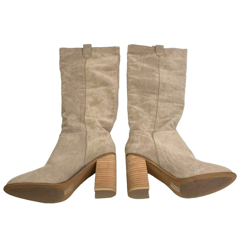 Mi.iM Womens Beige Suede Knee High Block Heel Boots Size 9