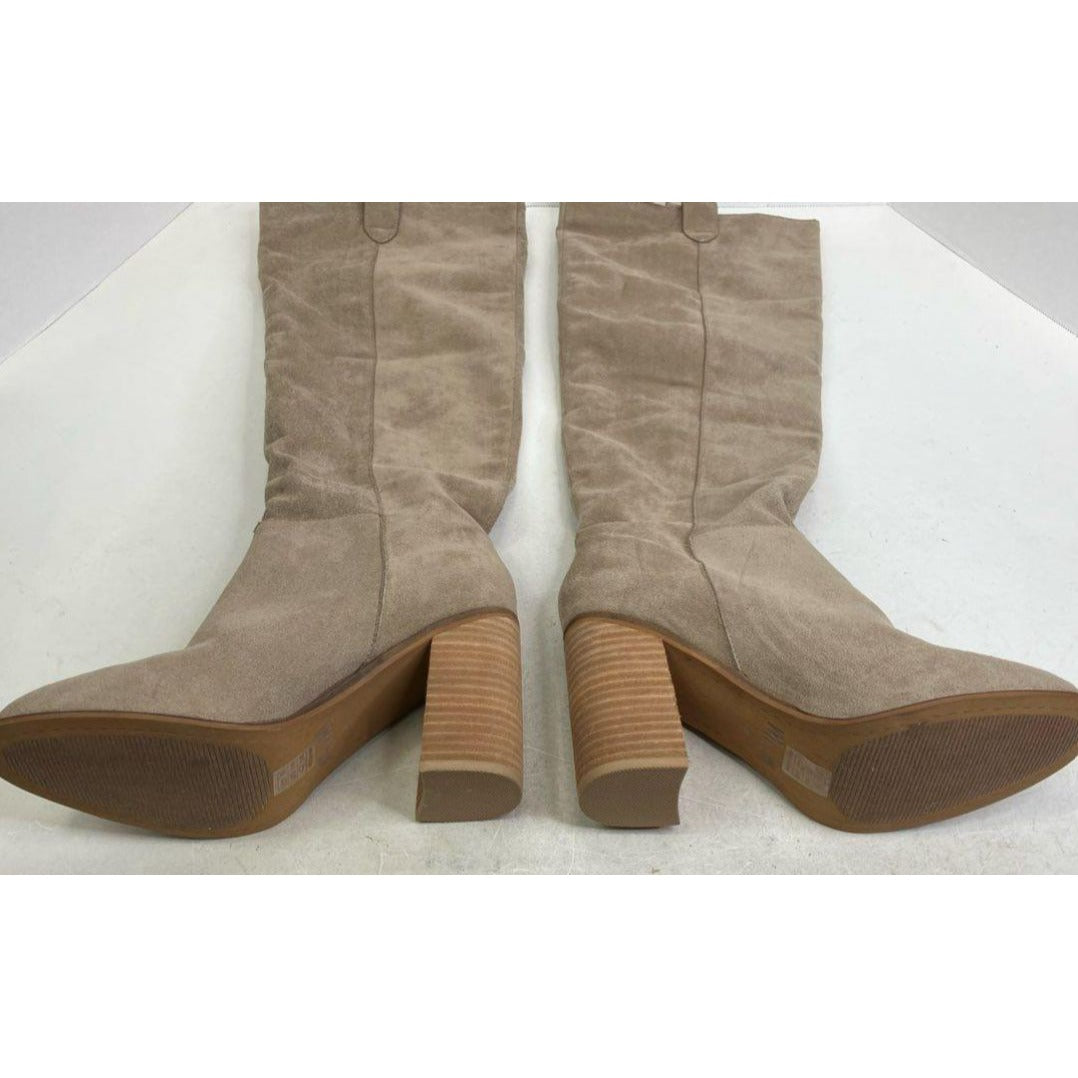 Mi.iM Womens Beige Suede Knee High Block Heel Boots Size 9