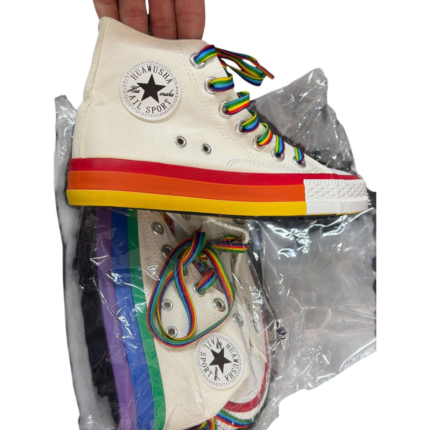 Rainbow Pride Fashion Sneakers Sole Canvas High-Top Sneakers With Multicolor Laces Unisex SZ 35/ US 4.5/5 Women's Youth Sz 3 Boys NEW