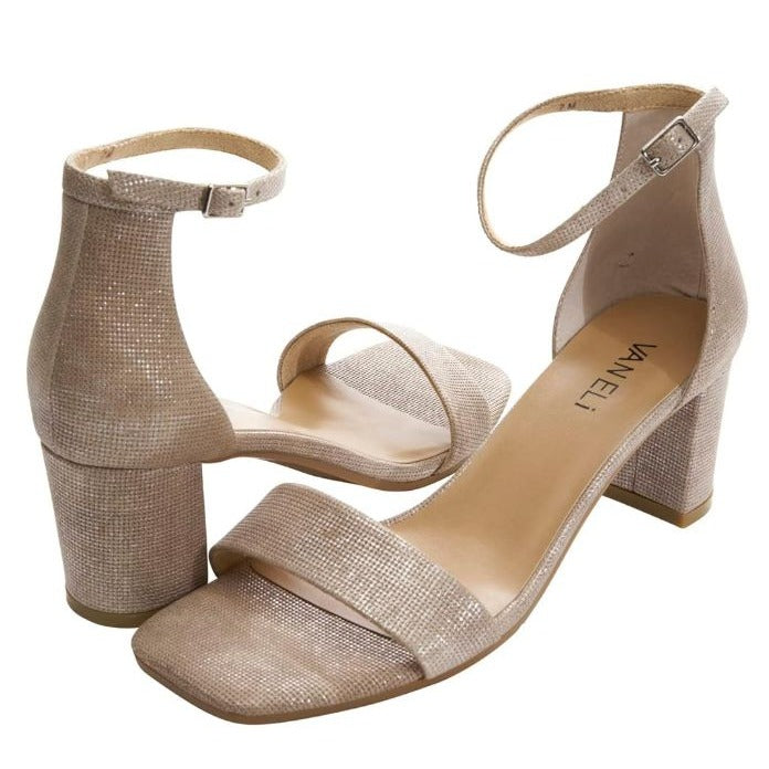 Vaneli Meryn Ankle Strap Block Heel Sandals 7.5 N Womens Shimmering Fabric Open Toe Dress Shoes