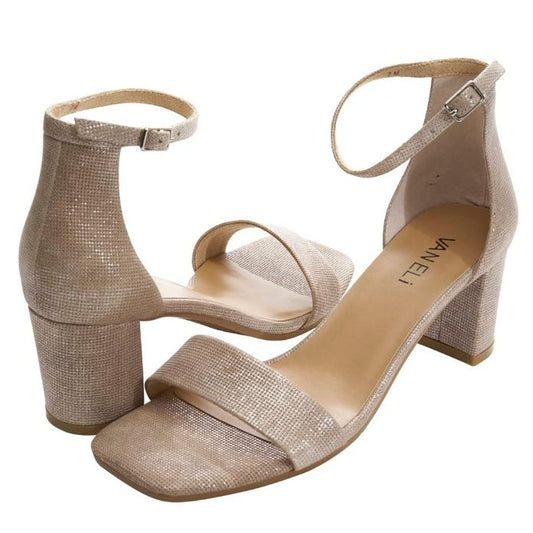 Vaneli Meryn Ankle Strap Block Heel Sandals 7.5 N Womens Shimmering Fabric Open Toe Dress Shoes