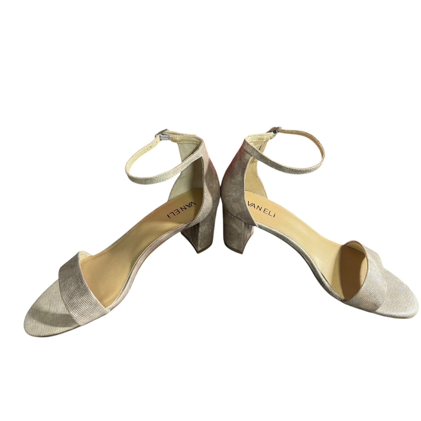 Vaneli Meryn Ankle Strap Block Heel Sandals 7.5 N Womens Shimmering Fabric Open Toe Dress Shoes