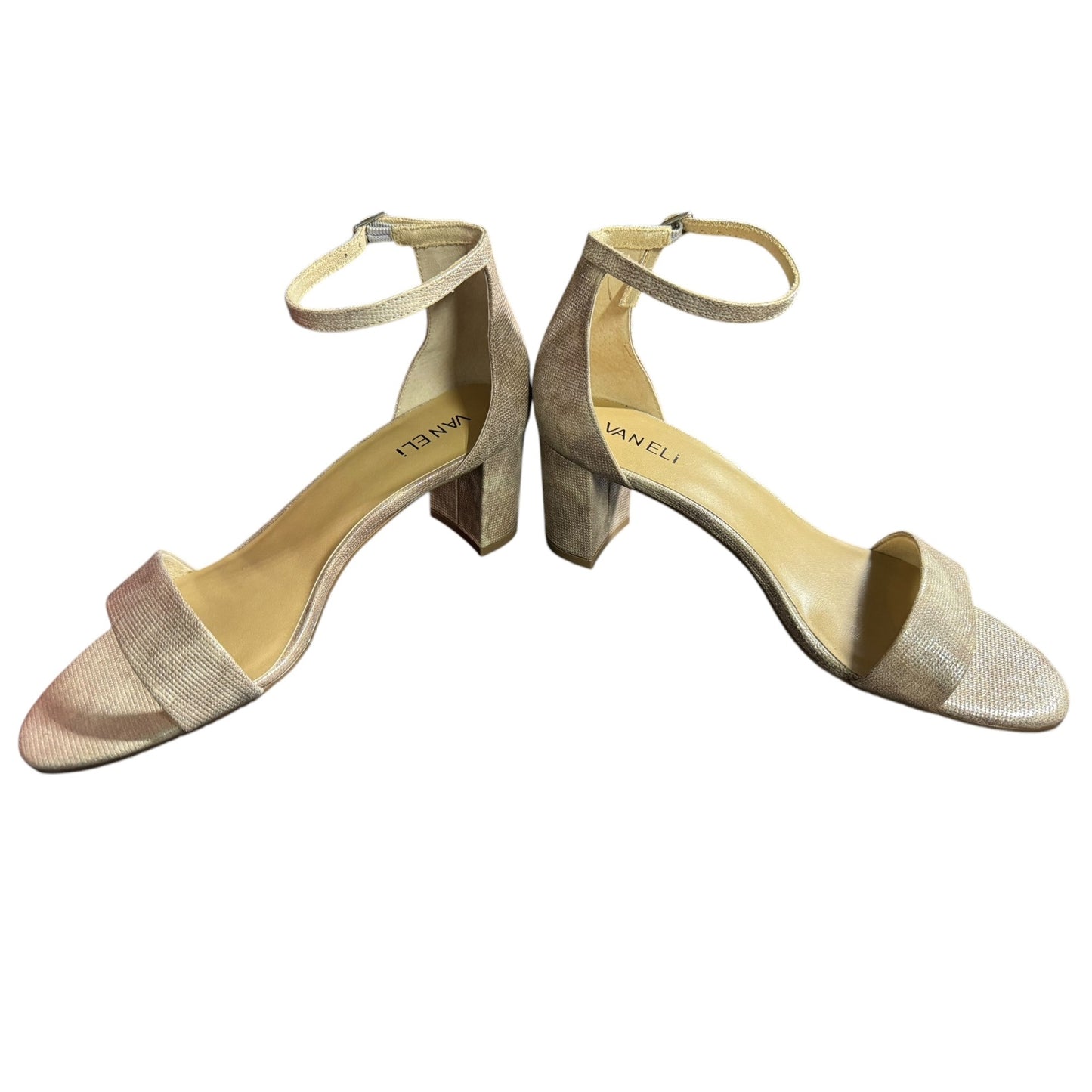 Vaneli Meryn Ankle Strap Block Heel Sandals 7.5 N Womens Shimmering Fabric Open Toe Dress Shoes