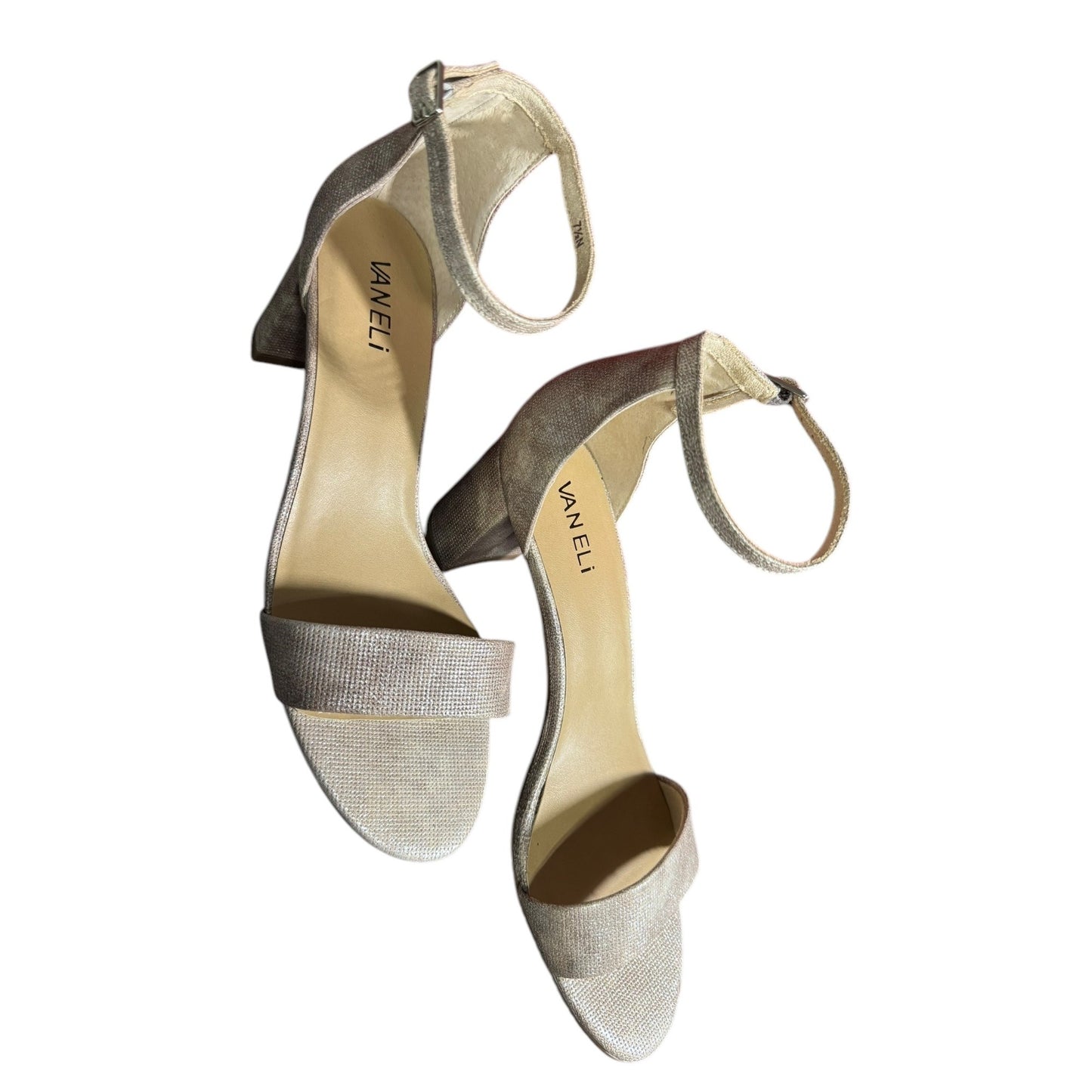 Vaneli Meryn Ankle Strap Block Heel Sandals 7.5 N Womens Shimmering Fabric Open Toe Dress Shoes