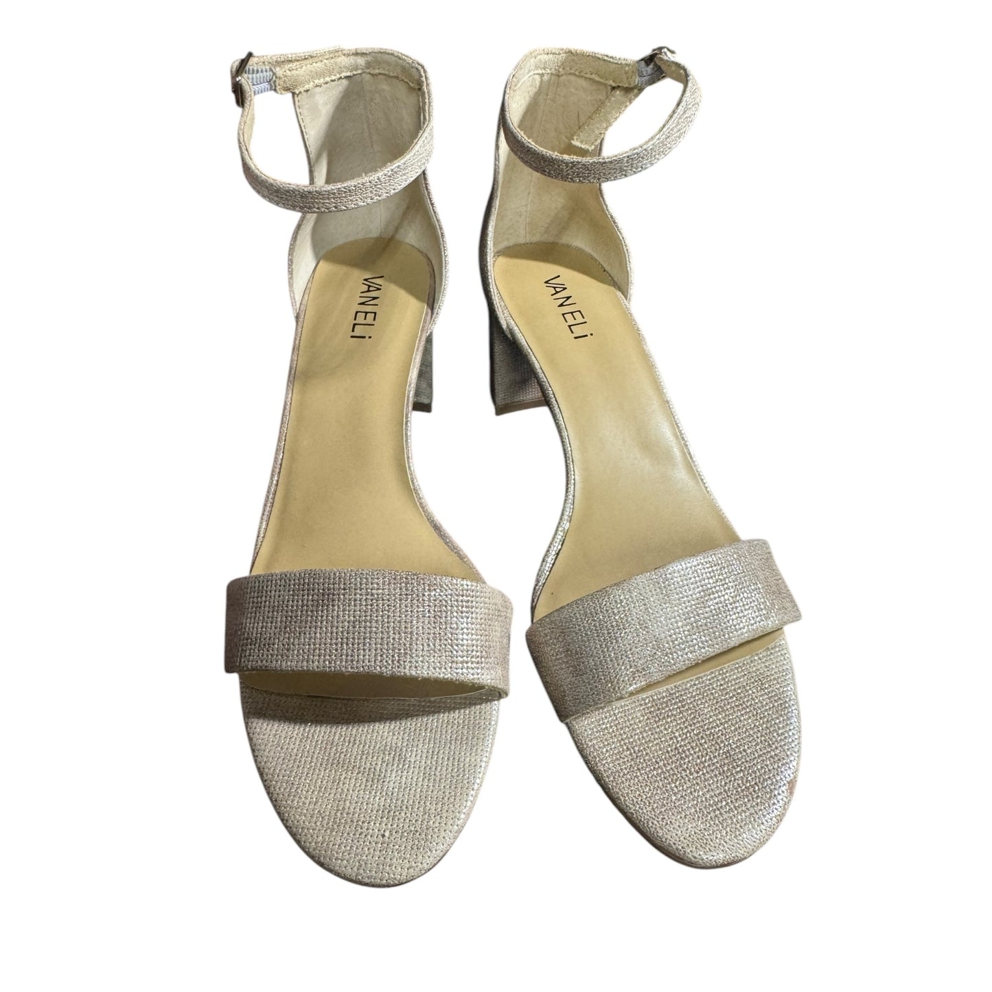 Vaneli Meryn Ankle Strap Block Heel Sandals 7.5 N Womens Shimmering Fabric Open Toe Dress Shoes