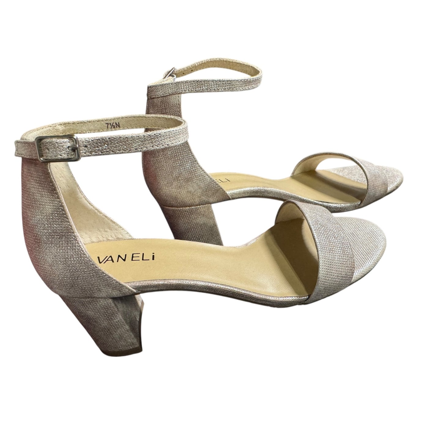 Vaneli Meryn Ankle Strap Block Heel Sandals 7.5 N Womens Shimmering Fabric Open Toe Dress Shoes