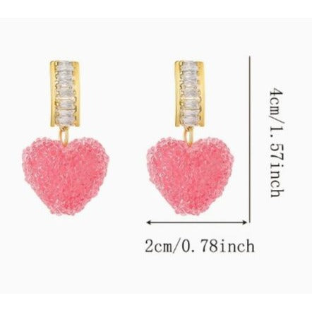 Heart-Shaped Rhinestone Earrings, UV Plated Alloy with 925 Sterling Silver Posts