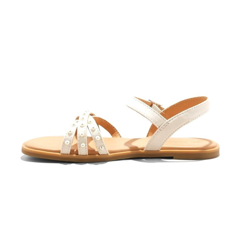 White Pearl Cassie Ankle Strap Sandals Girls Summer Flat Shoes Size 2 NWOT