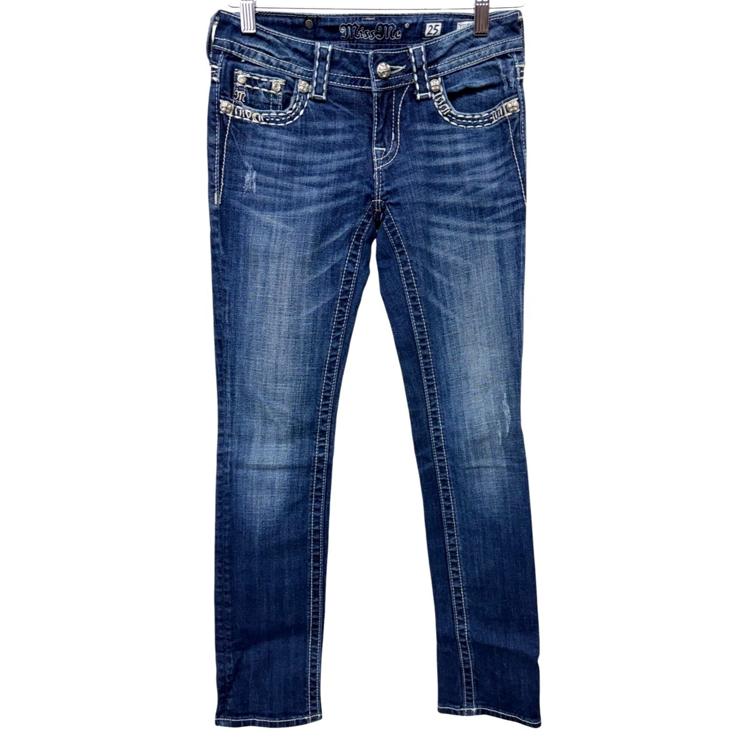 Miss Me Womens Size 25 Embellished Straight-Leg Denim Jeans