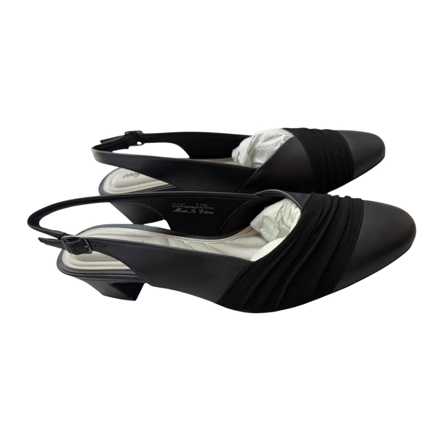 Easy Street Black Slingback Heels 11M With Ruched Toe Design & Low Block Heel NWOB