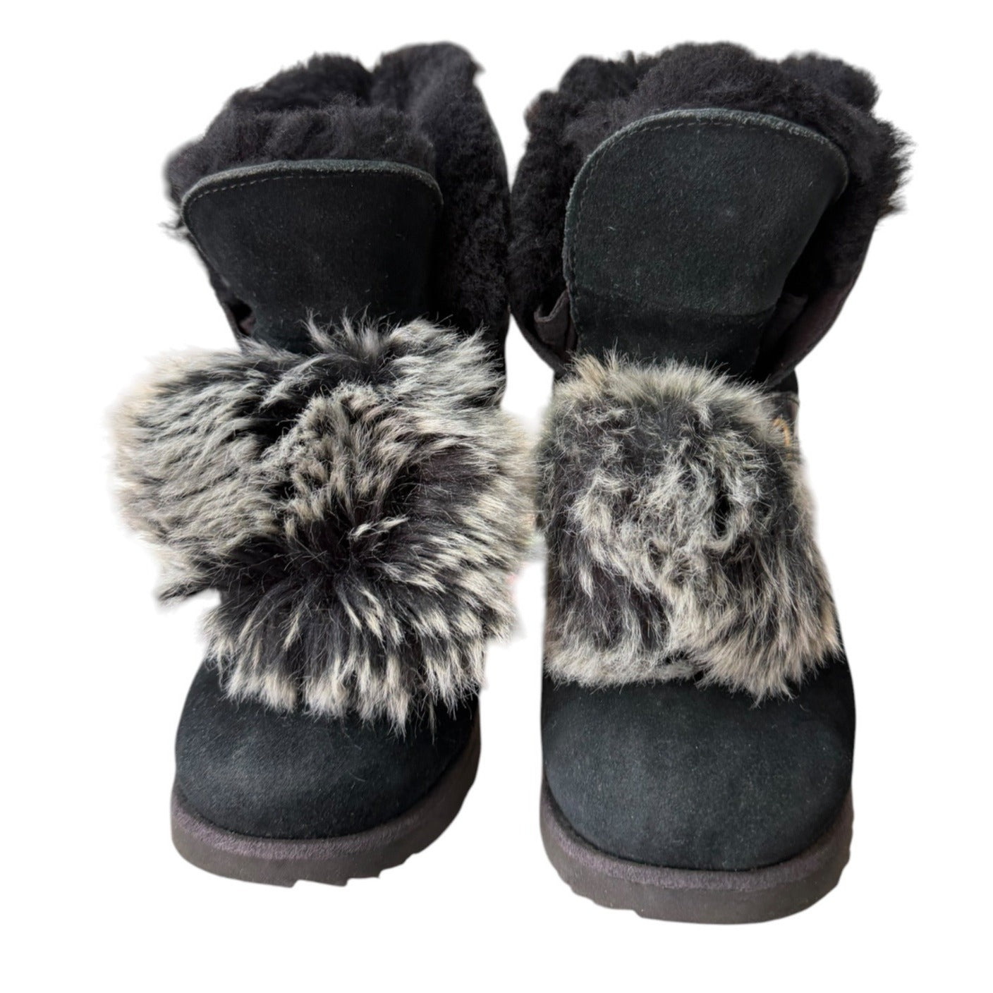 UGG Black Glitter & Faux Fur Kids Boots Size 1 Winter Warm Durable Sole