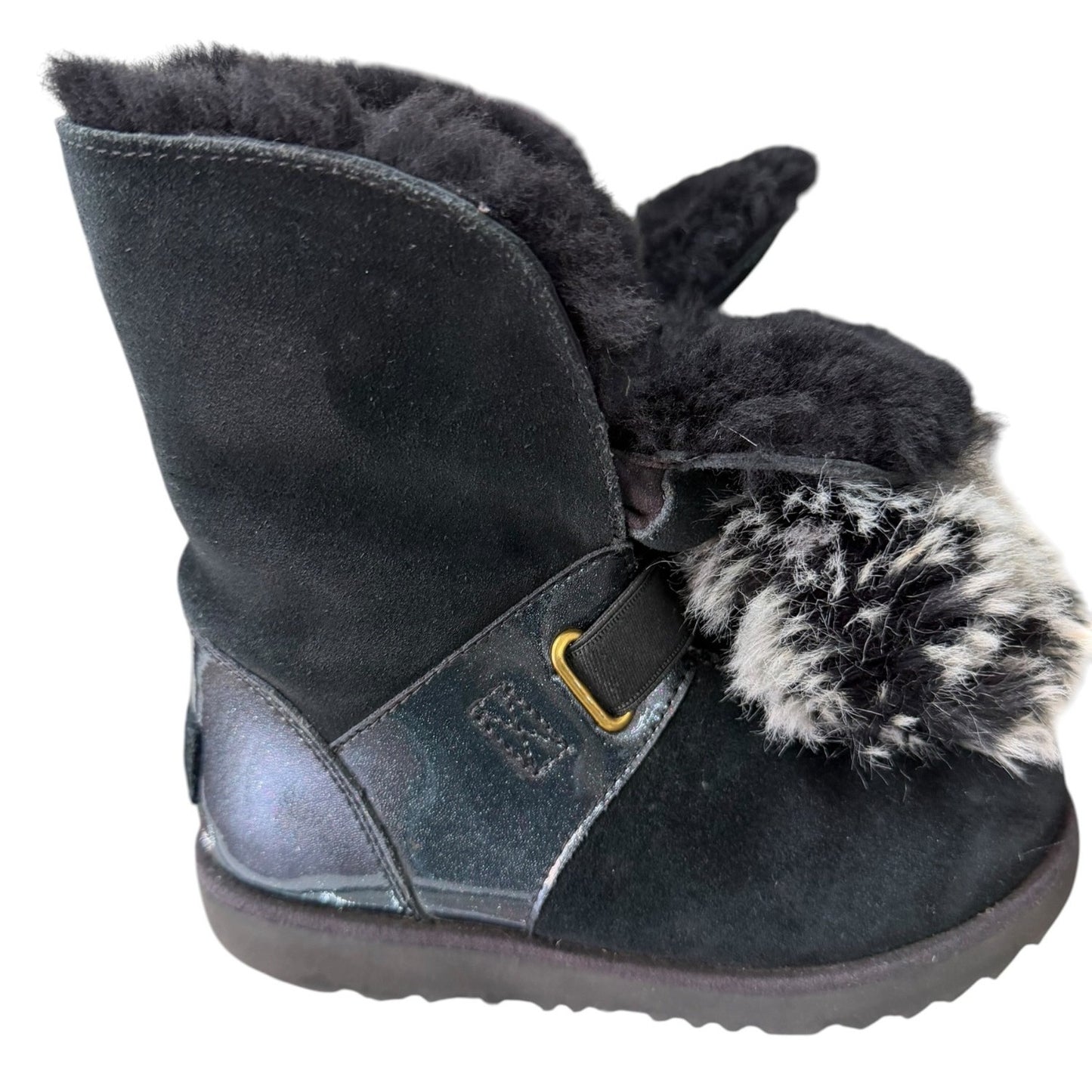 UGG Black Glitter & Faux Fur Kids Boots Size 1 Winter Warm Durable Sole