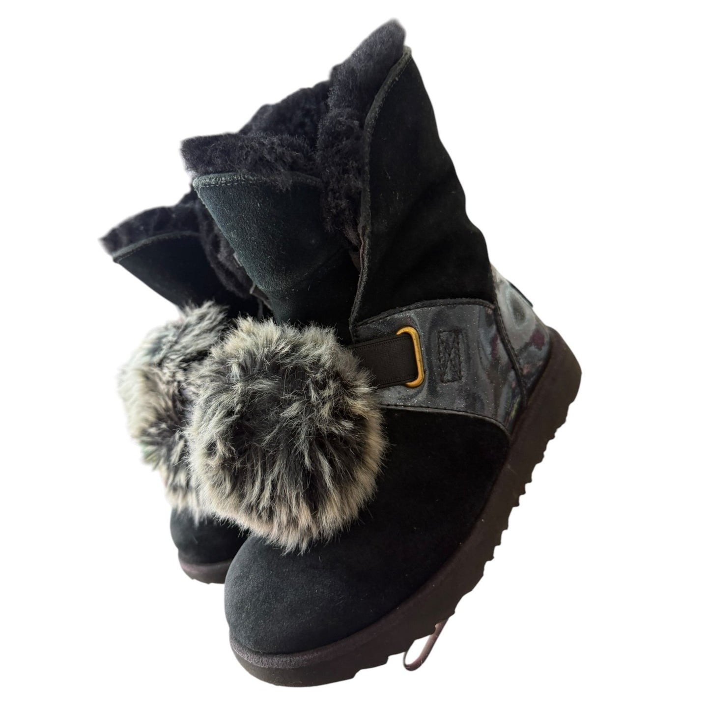 UGG Black Glitter & Faux Fur Kids Boots Size 1 Winter Warm Durable Sole