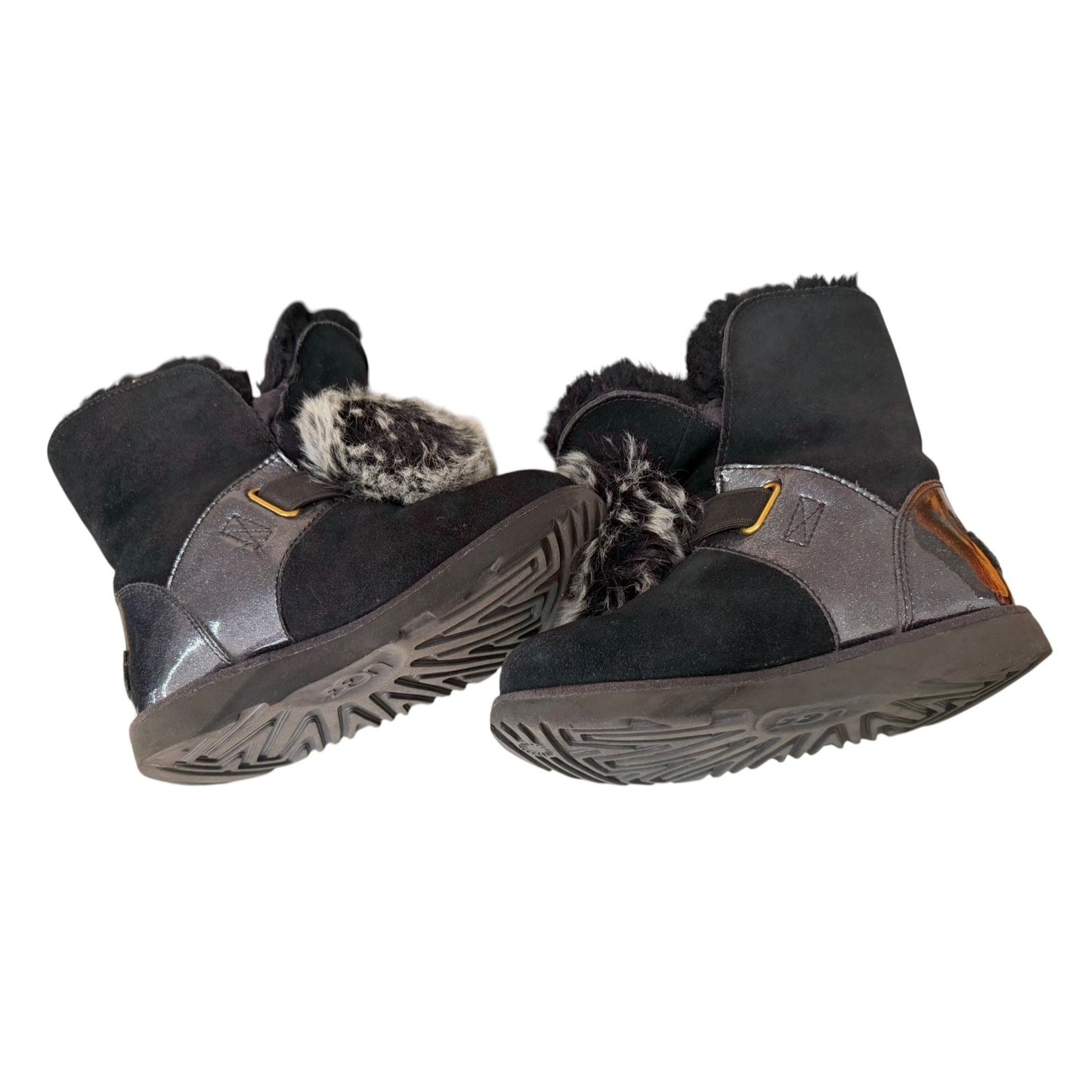 UGG Black Glitter & Faux Fur Kids Boots Size 1 Winter Warm Durable Sole