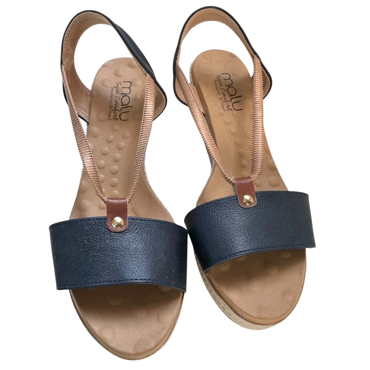 Mali Olivia Blue Faux Leather wedge Sandal SZ8 NWOT