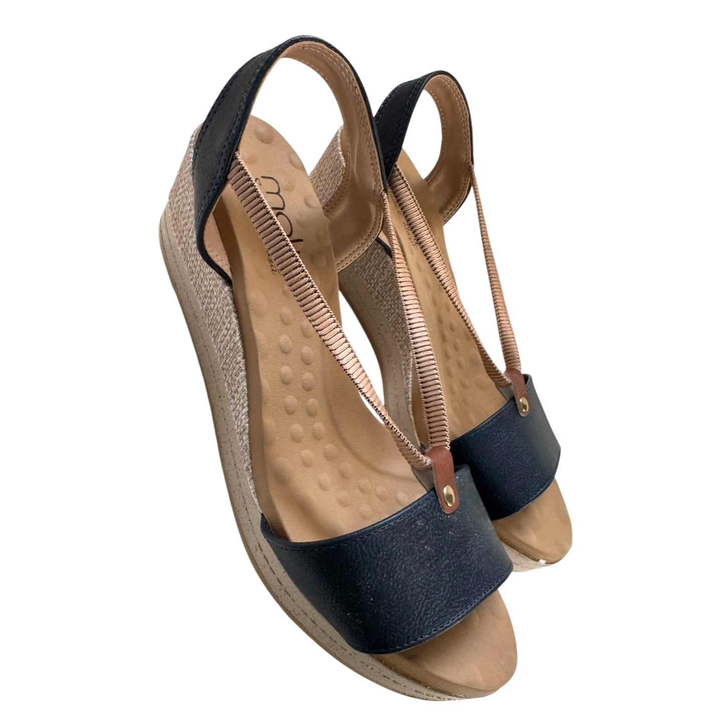 Mali Olivia Blue Faux Leather wedge Sandal SZ8 NWOT