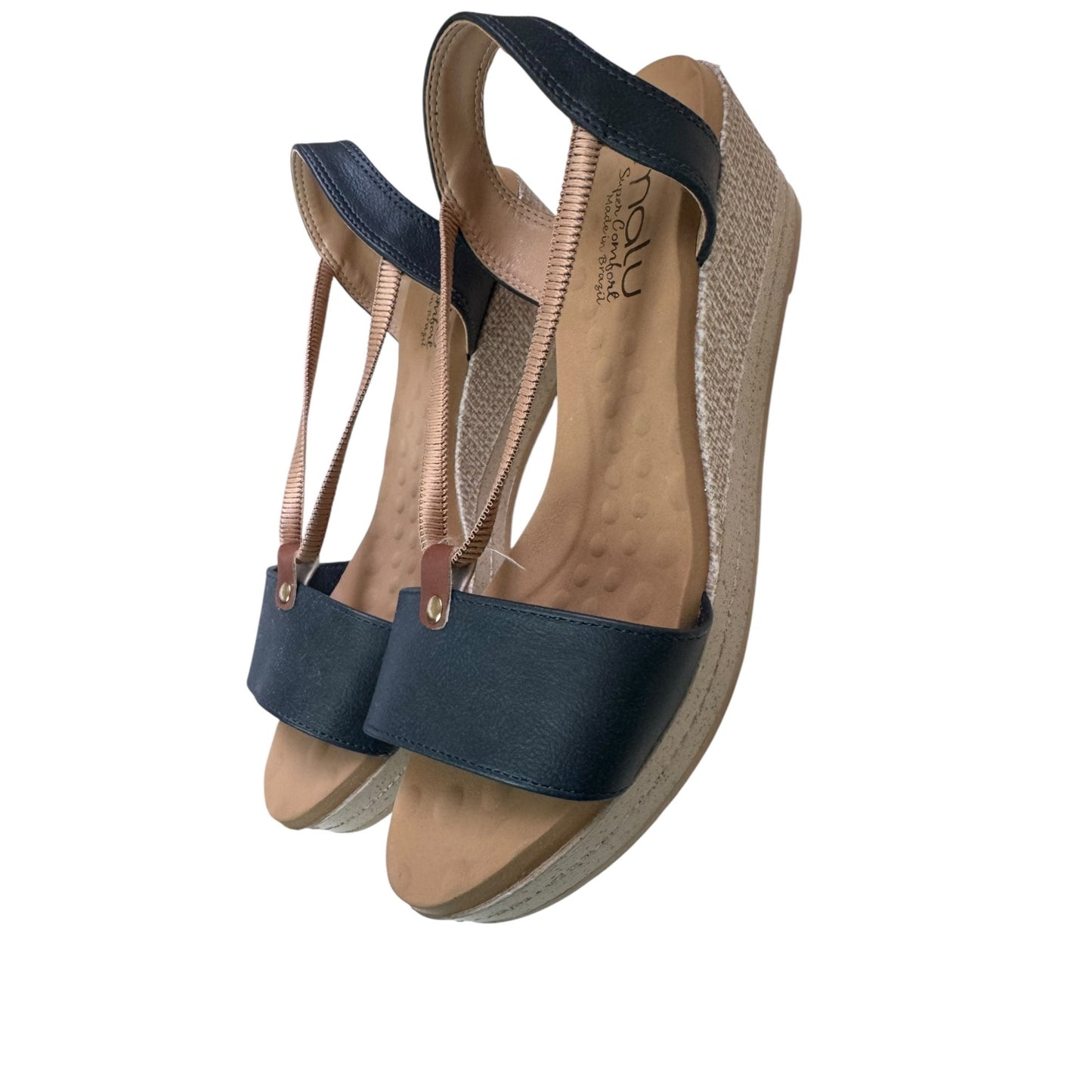 Mali Olivia Blue Faux Leather wedge Sandal SZ8 NWOT