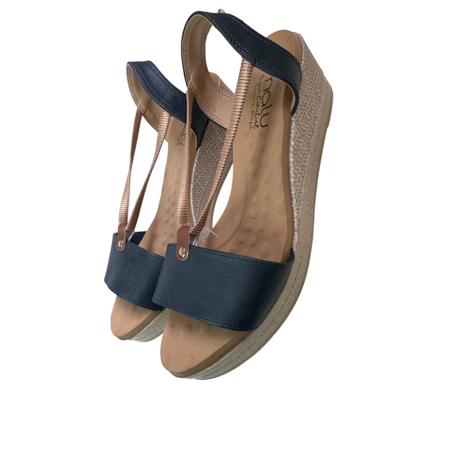 Mali Olivia Blue Faux Leather wedge Sandal SZ8 NWOT