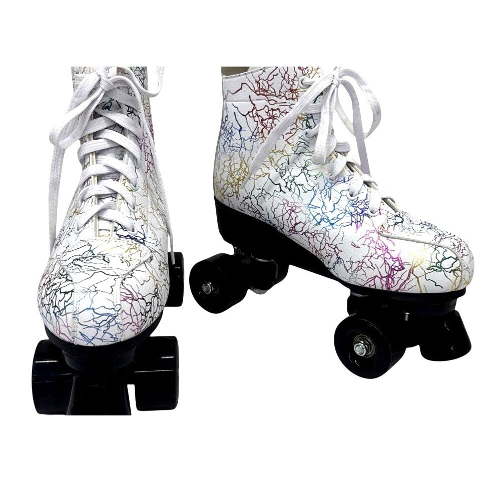 Colorful Abstract Design Roller Skates With Quad Wheels & Laces