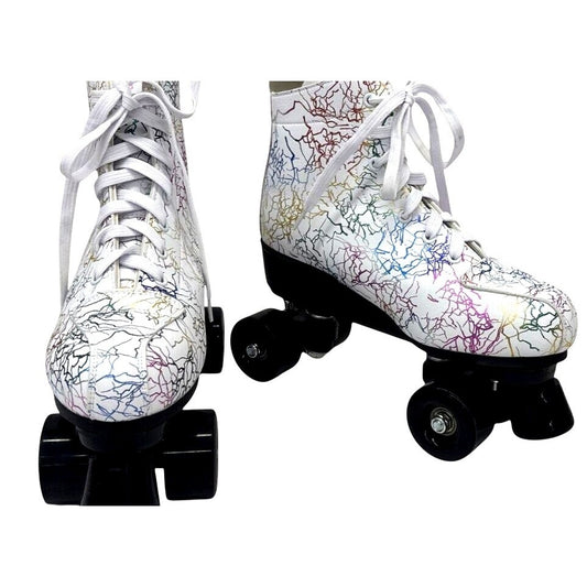 Colorful Abstract Design Roller Skates With Quad Wheels & Laces