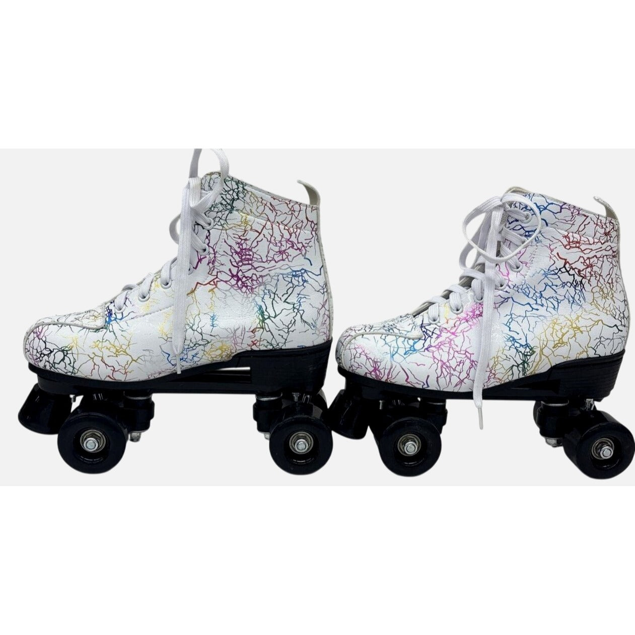 Colorful Abstract Design Roller Skates With Quad Wheels & Laces