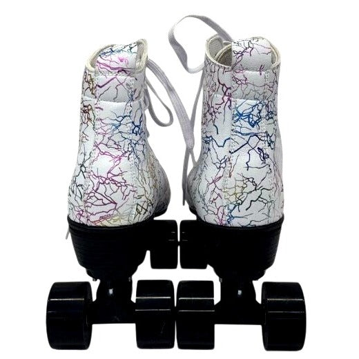 Colorful Abstract Design Roller Skates With Quad Wheels & Laces
