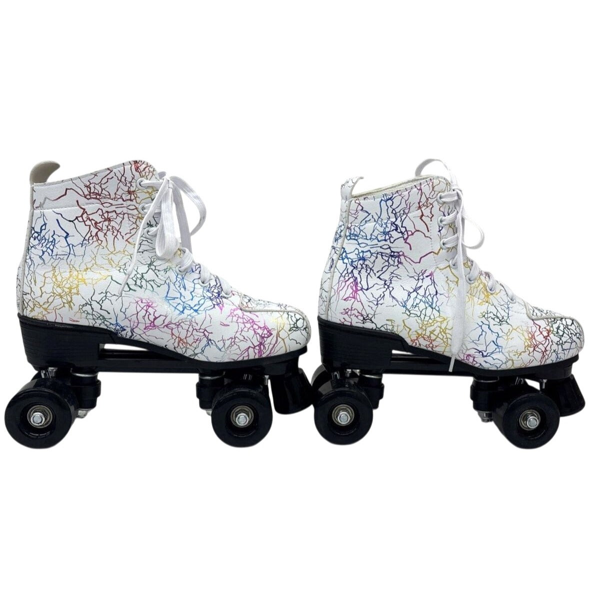 Colorful Abstract Design Roller Skates With Quad Wheels & Laces
