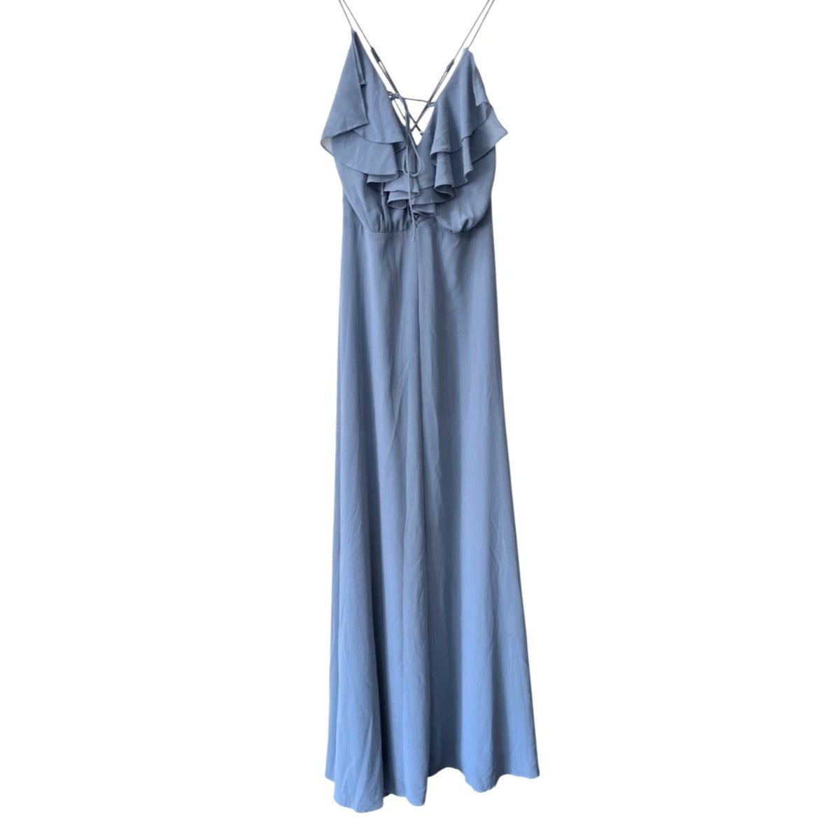 Lulus Light Blue Maxi Dress With Ruffled V-Neck Backless Design