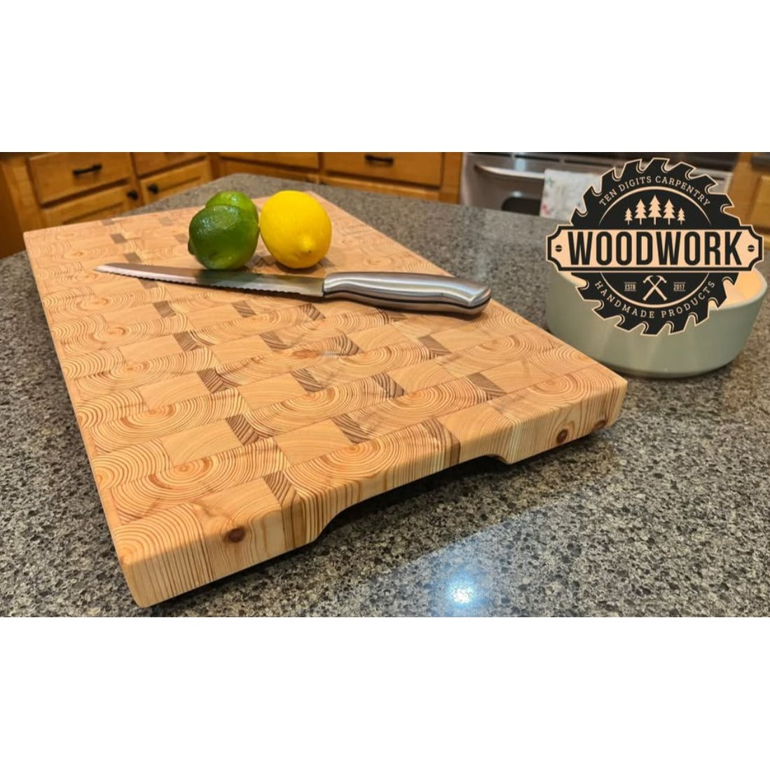 Handmade Cedar & Pine Wooden Cutting Board With End Grain Design & Juice Groove