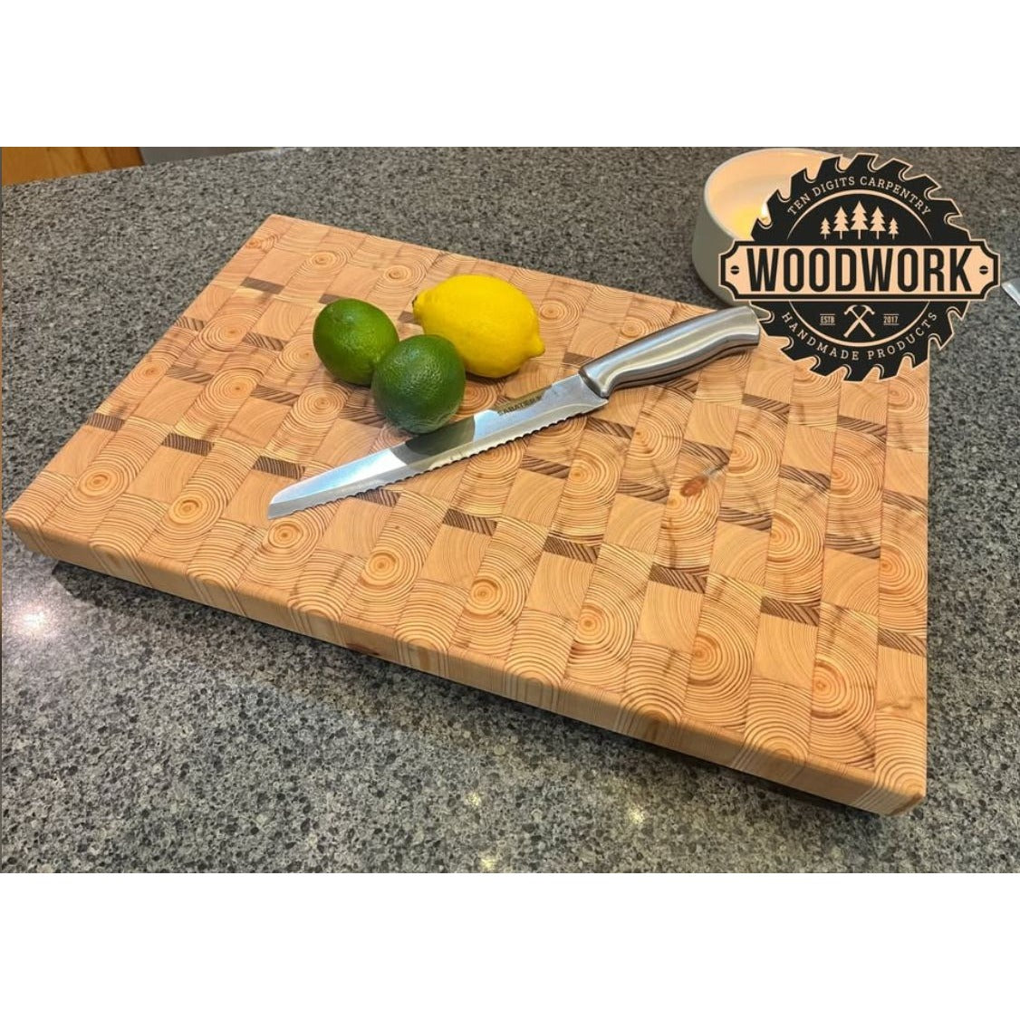 Handmade Cedar & Pine Wooden Cutting Board With End Grain Design & Juice Groove