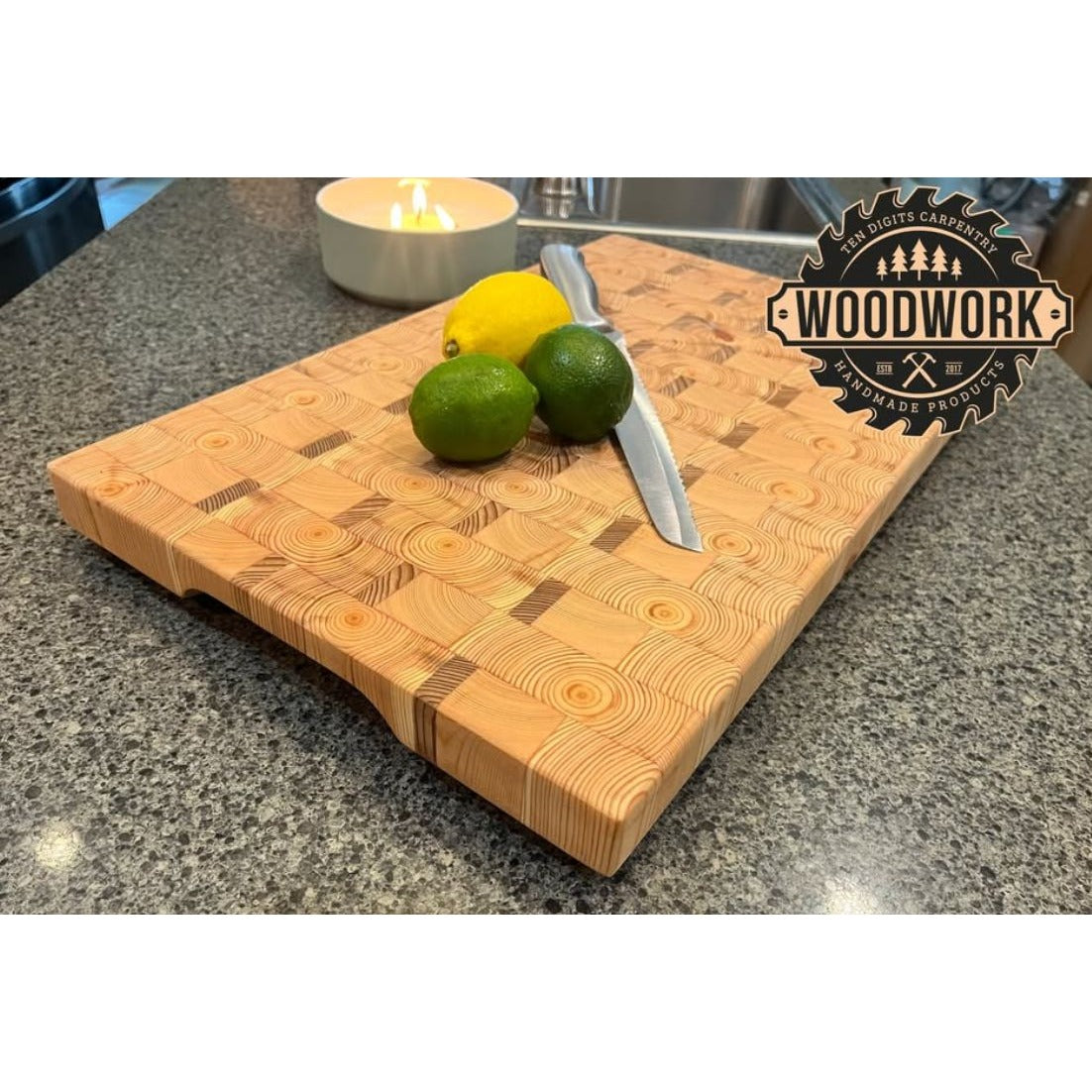 Handmade Cedar & Pine Wooden Cutting Board With End Grain Design & Juice Groove