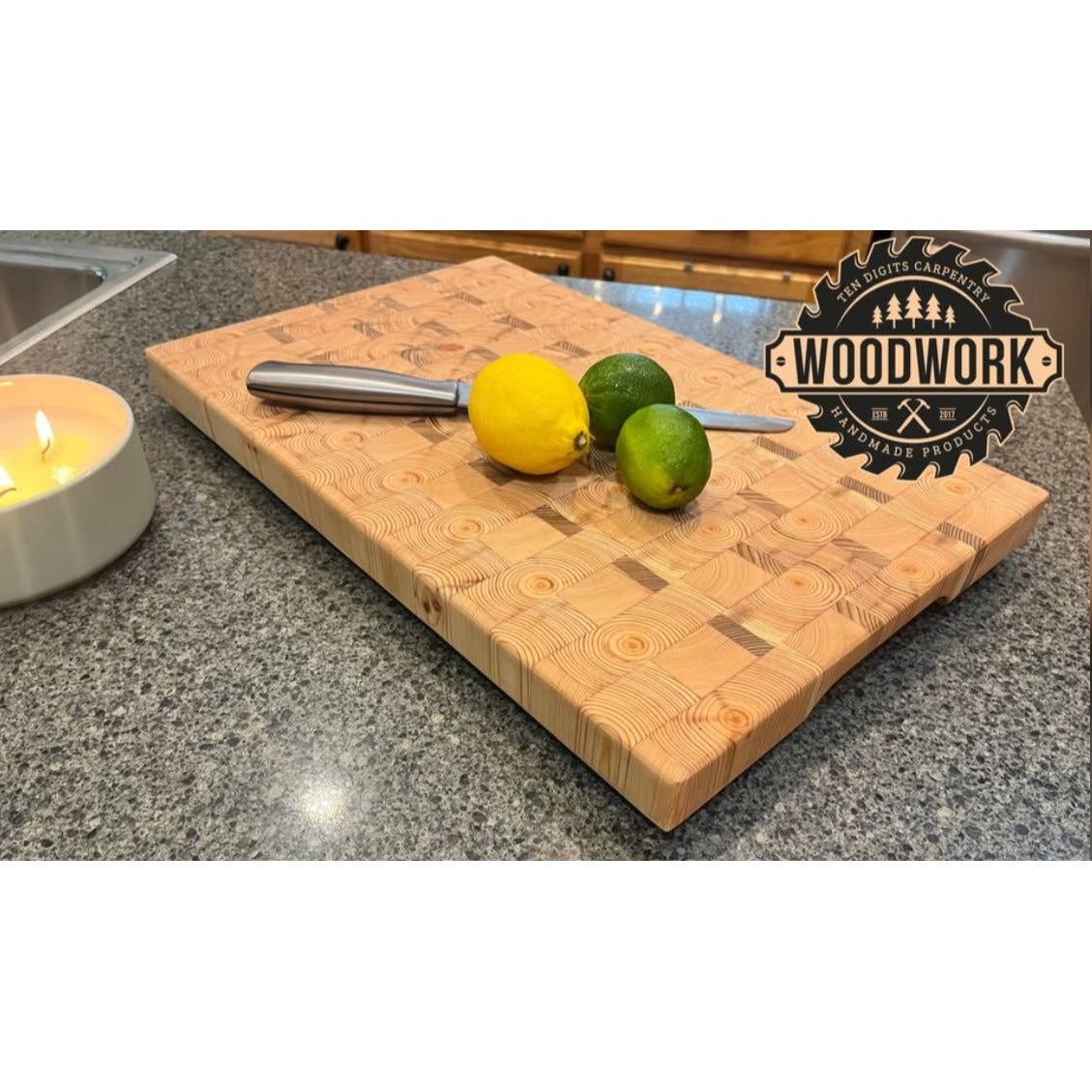 Handmade Cedar & Pine Wooden Cutting Board With End Grain Design & Juice Groove