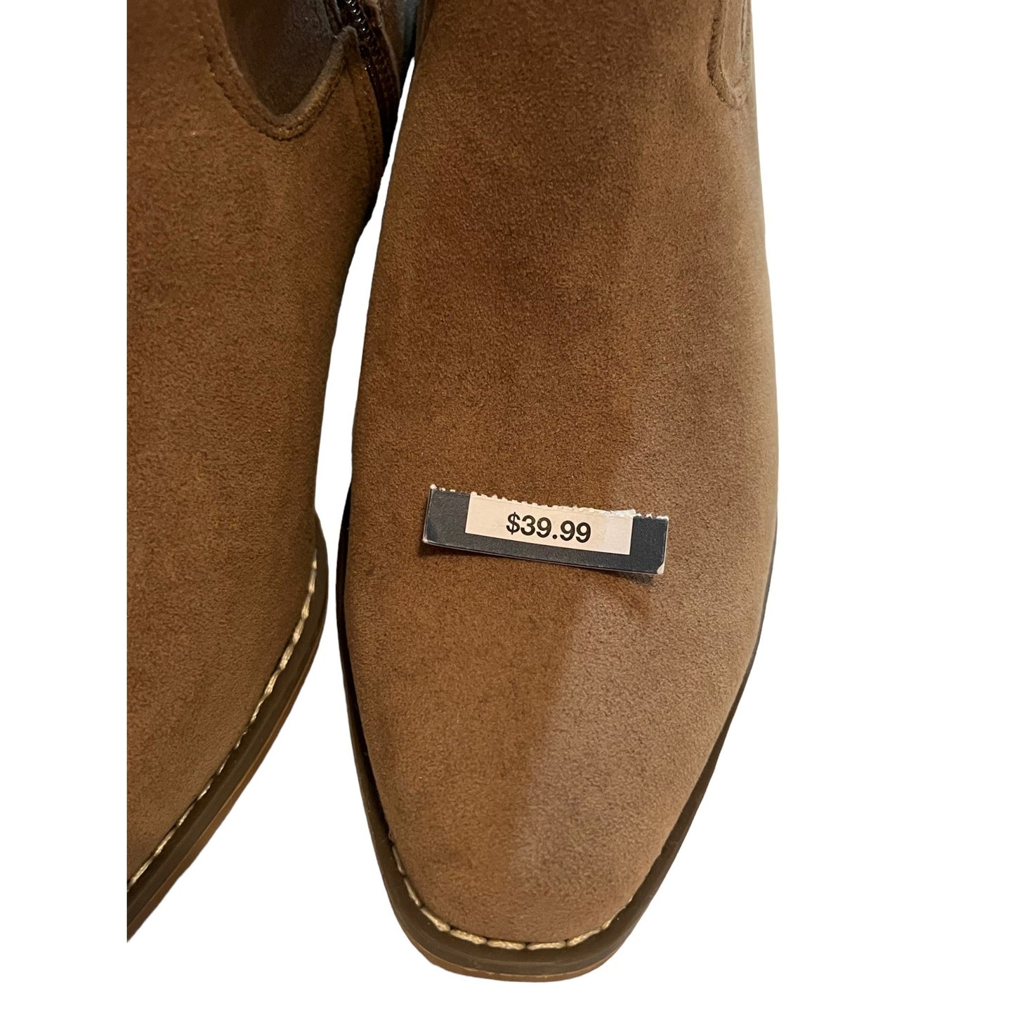 Tan Suede Memory Foam Ankle Boots With Stacked Heel & Side Elastic Panels For Women