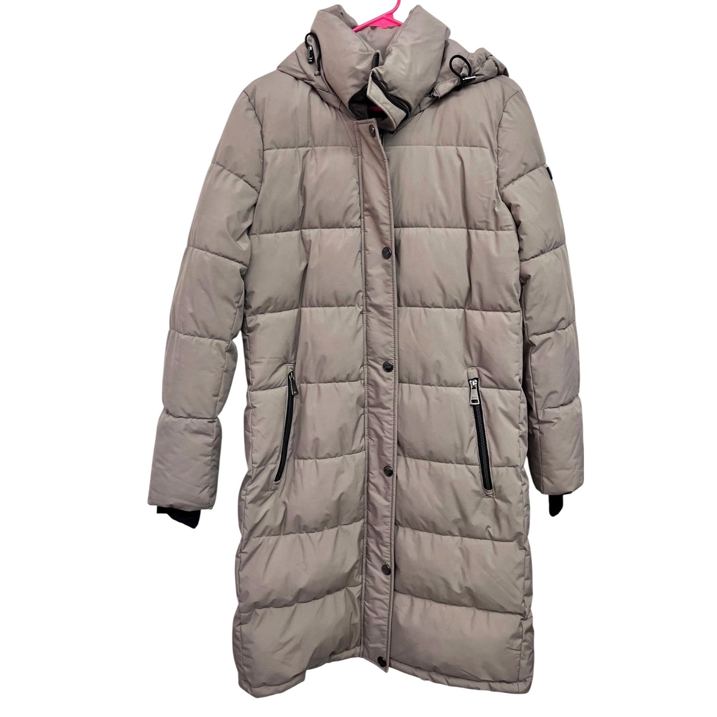 DKNY Womens Long Puffer Coat With Hood Beige Size M